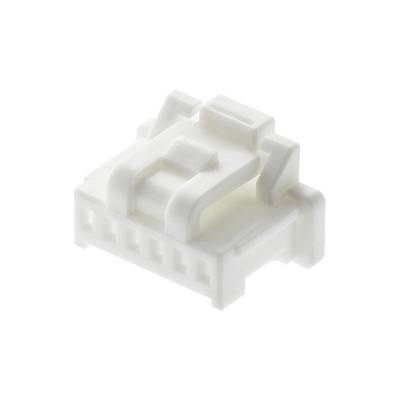 Biały, prostokątny wtyk plastikowy z wieloma stykami i mechanizmem blokującym. Odpowiedni do połączeń elektrycznych w urządzeniach.