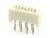 Złącze z sześcioma metalowymi stykami w kremowej obudowie z tworzywa sztucznego, używane do połączeń elektronicznych.