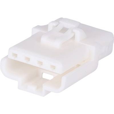 Biały plastikowy złącz elektryczny z czterema gniazdami, przeznaczony do podłączania wielu pinów, stosowany w różnych zastosowaniach elektronicznych.