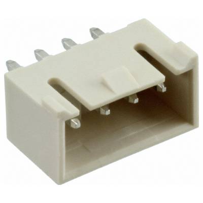 Beżowy plastikowy złącze elektroniczne z czterema metalowymi bolcami wewnątrz prostokątnej obudowy.
