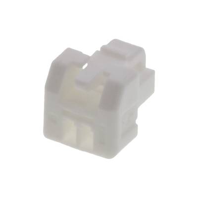 Mały, biały wtyk plastikowy, typowo stosowany w połączeniach elektronicznych.