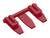 Czerwona część z tworzywa sztucznego z trzema płaskimi językami do pozycjonowania w innym elemencie.