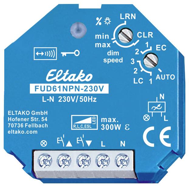 FUD61NPN-230V Бездротовий актуатор імпульсно-димуючого світла Eltako, для прихованого монтажу