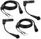 Trzy czarne przewody z wtyczkami, każdy podłączony do prostokątnego adaptera. Odpowiednie do badań elektrycznych.