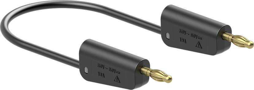 Czarny kabel elektryczny z dwoma złączami bananowymi w kolorze złotym, przeznaczony dla napięcia 1000V do 800V i natężenia 32A.