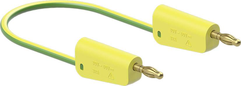 Żółto-zielony kabel uziemiający z dwoma złączami, stosowany do uziemienia urządzeń elektrycznych w celach bezpieczeństwa.