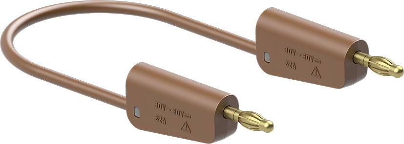 Brązowy kabel połączeniowy z dwoma złotymi wtyczkami, oznaczony jako '400V - 690V ~ 32A'. Odpowiedni do instalacji elektronicznych lub elektrycznych.