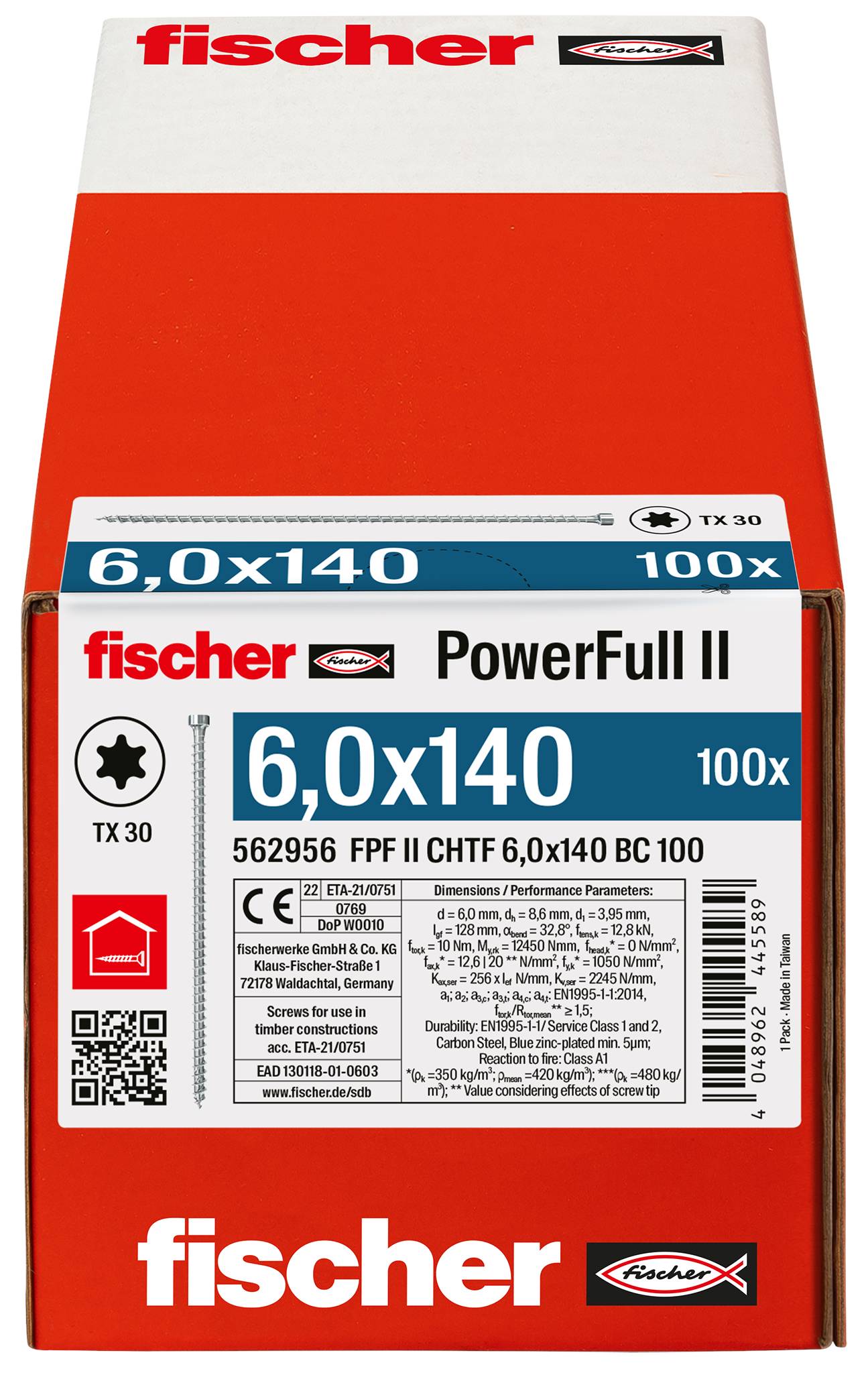 Fischer 562956 FPF II CHTF 6,0 x 140 BC 100 Wkręt do drewna 6 mm 140 mm TX stal cynkowany galwanicznie 100 szt.-2