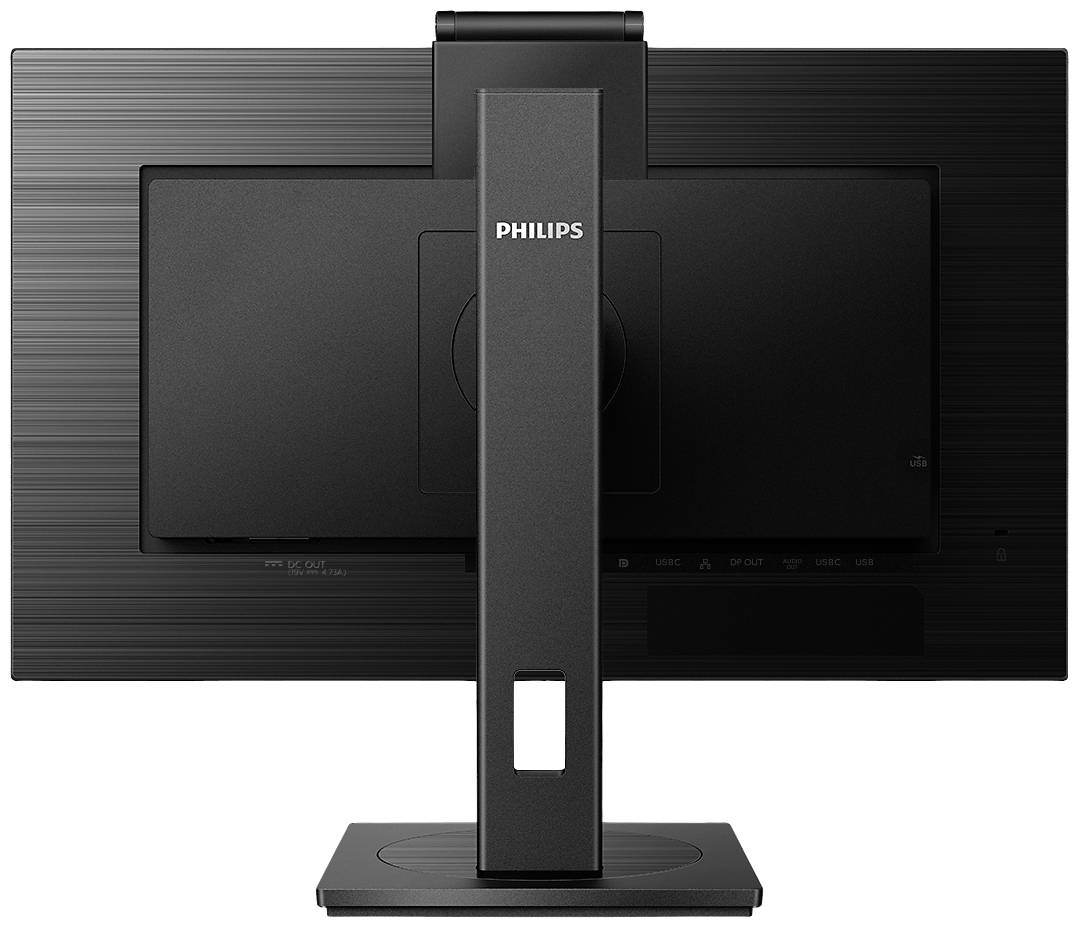Widok z tyłu monitora Philips z solidną podstawą, która umożliwia elastyczne obracanie i pochylanie.