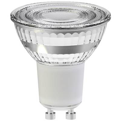 Żarówka LED z gniazdem GU10 i lustrzanym designem szkła, odpowiednia do energooszczędnego oświetlenia w lampach sufitowych.
