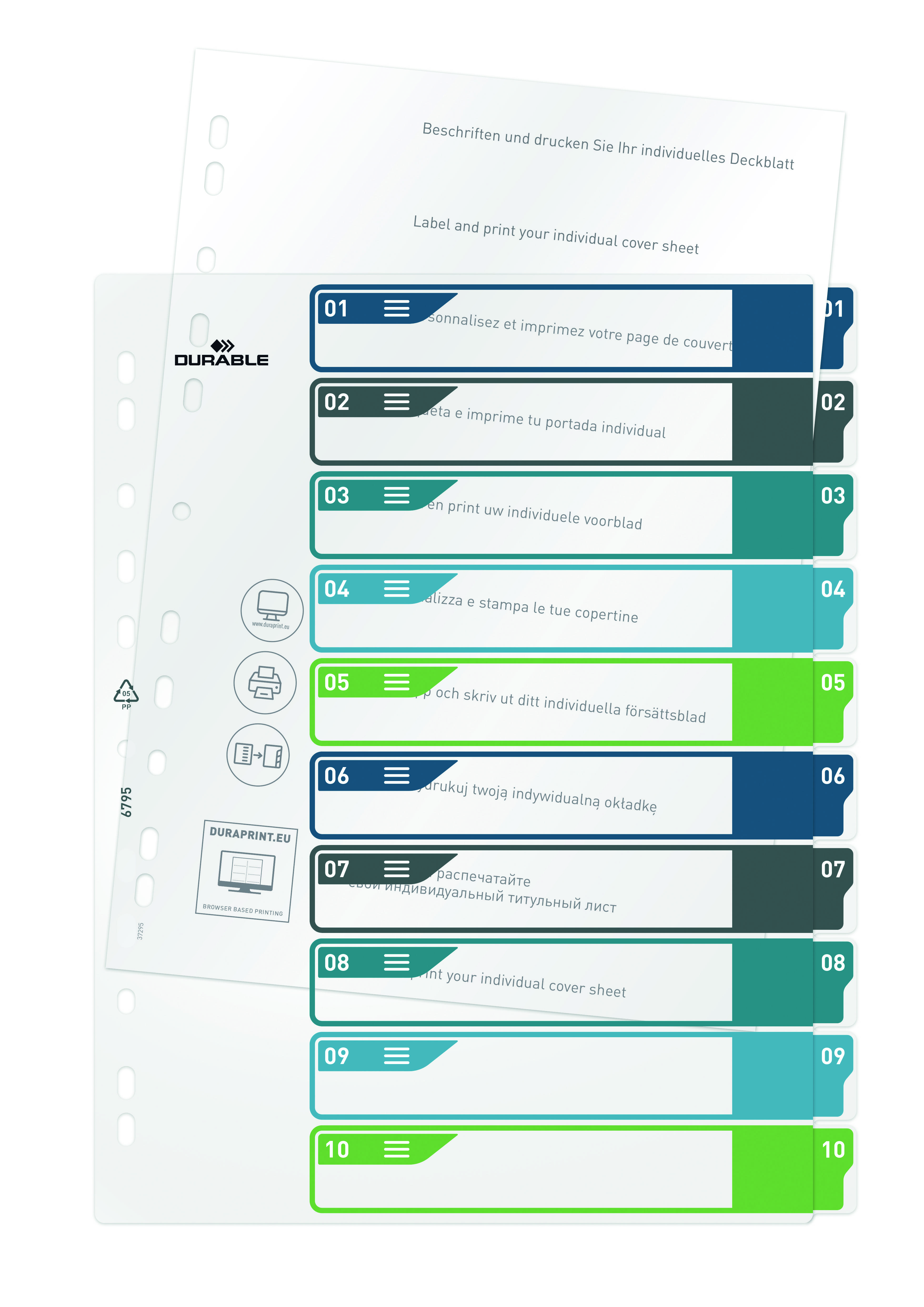 Міцний реєстр 679527 DIN A4+ 1-10 поліпропіленових багатокольорових 10 вкладок