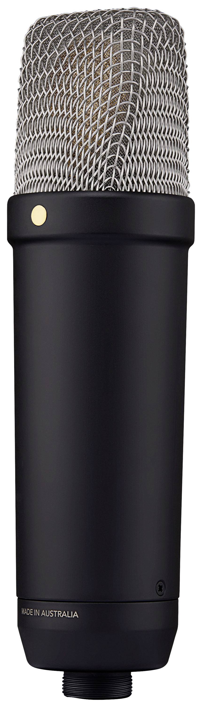 Czarne mikrofonowe kondensatorowe z srebrnym oplotem, odpowiednie do nagrań studyjnych.