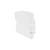 Biały, prostokątny pojemnik z tworzywa sztucznego z zaokrągloną krawędzią. Wygląda na element większego systemu lub mocowania.
