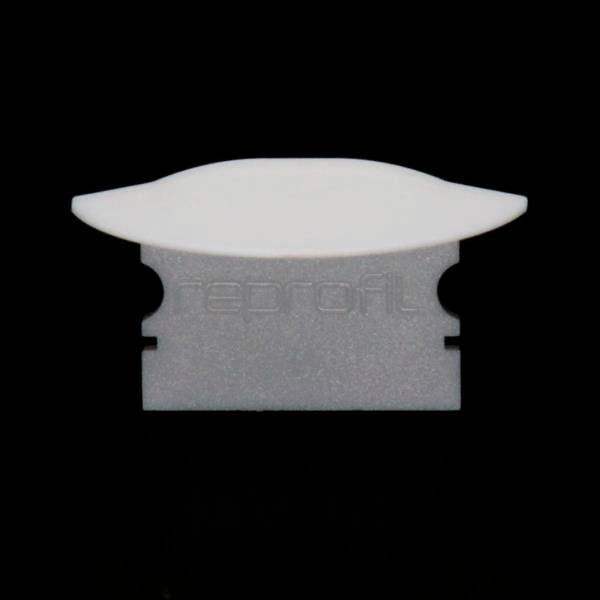 Metalowe ostrze z zaokrągloną, białą osłoną na czarnym tle.