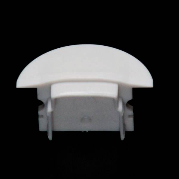 Biała plastikowa zaślepka końcowa do listew LED, odpowiednia do zakrywania końcówek.