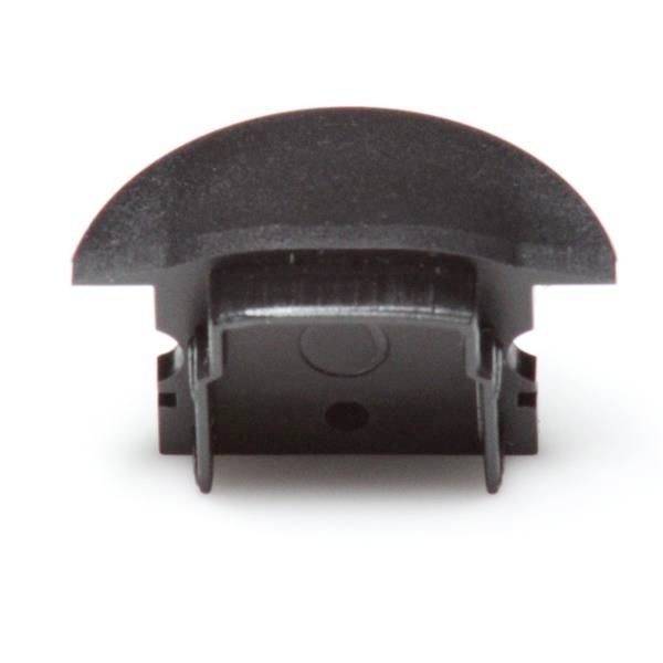 Czarna plastikowa część w kształcie półkola z dwoma zaczepami mocującymi, prawdopodobnie element osłonowy do urządzeń elektronicznych lub mechanicznych.