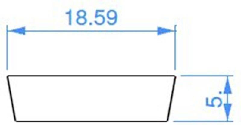 'Techniczna ilustracja trapezu. Szerokość: 18,59 jednostek, wysokość: 5 jednostek.'