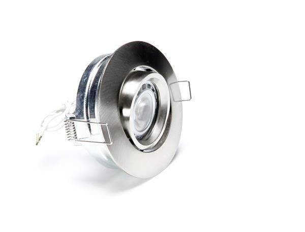 Okrągły, metalowy spot podtynkowy z przewodem. Nadaje się do montażu sufitowego w celu oświetlenia.