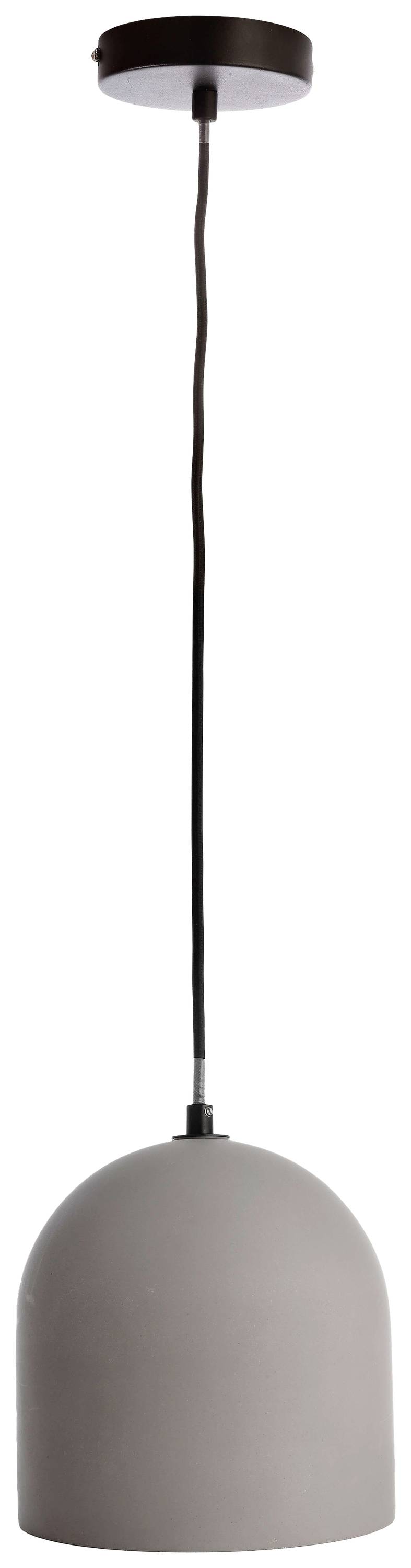 Szara lampa wisząca o prostym, nowoczesnym designie z czarnym przewodem, idealna do minimalistycznego wnętrza.