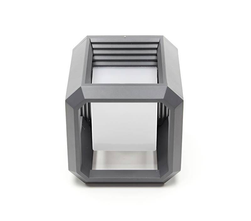 Szaro-biała lampa sześcienna o geometrycznym designie, idealna do nowoczesnych wnętrz.