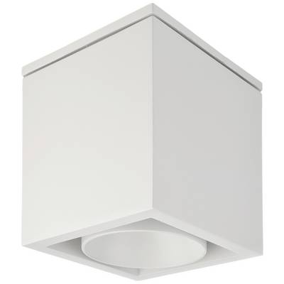 Biała, kwadratowa lampa sufitowa o prostym, nowoczesnym designie. Idealna do wnętrz w minimalistycznym stylu.