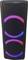 Czarny głośnik z dwoma świecącymi pierścieniami w kolorze różowym i niebieskim na przedniej części, przedstawiony w orientacji pionowej.