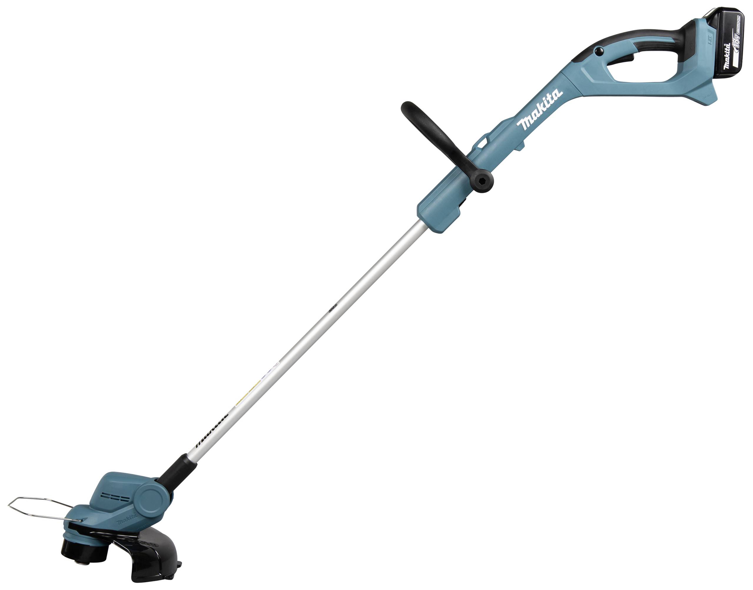 Bezprzewodowy trymer do trawy z ergonomicznym uchwytem i regulowaną rączką, idealny do przycinania krawędzi trawnika.