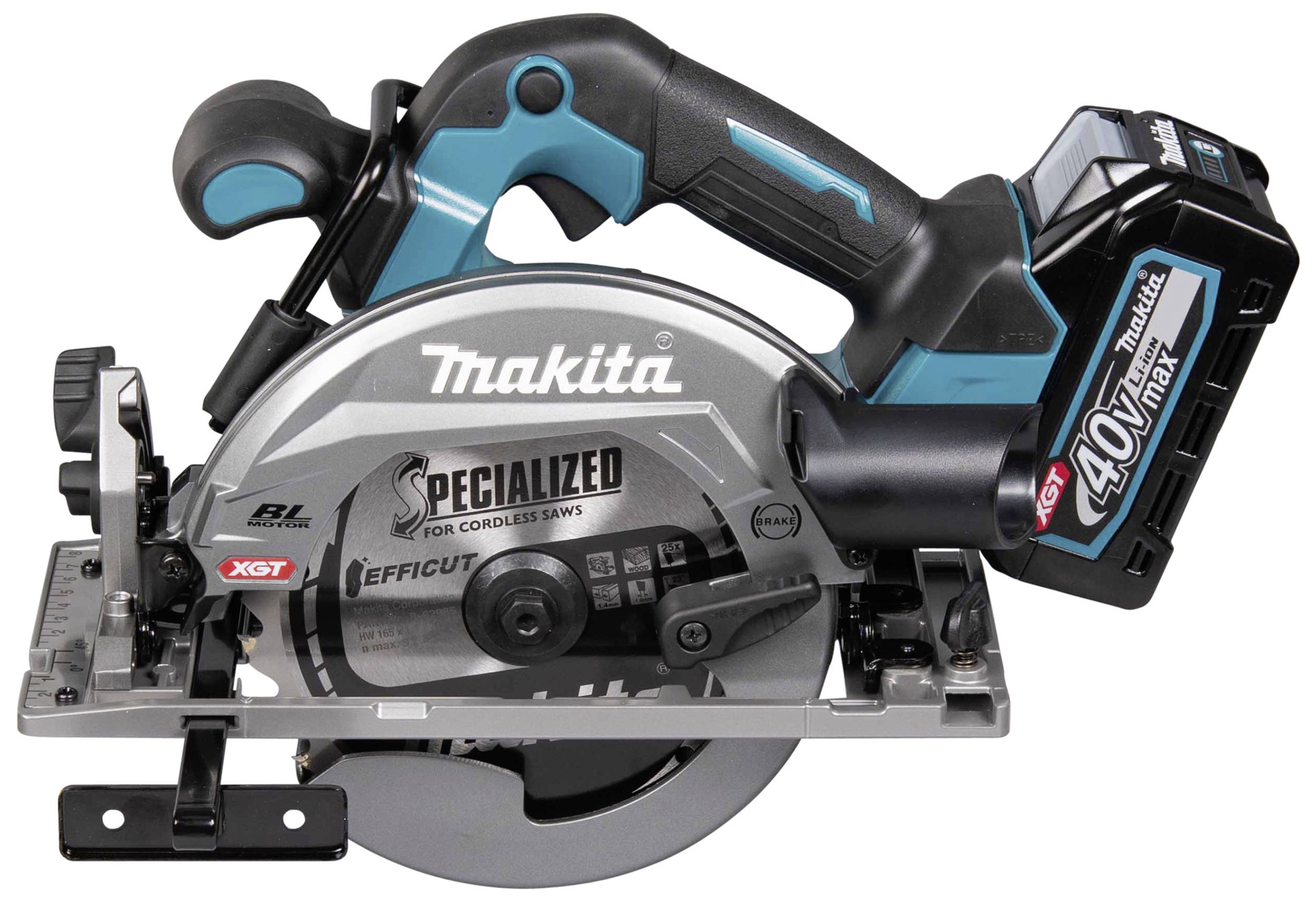 Акумуляторна дискова пилка Makita HS012GD201 40V. Максимальна глибина різання (90°) 57 мм