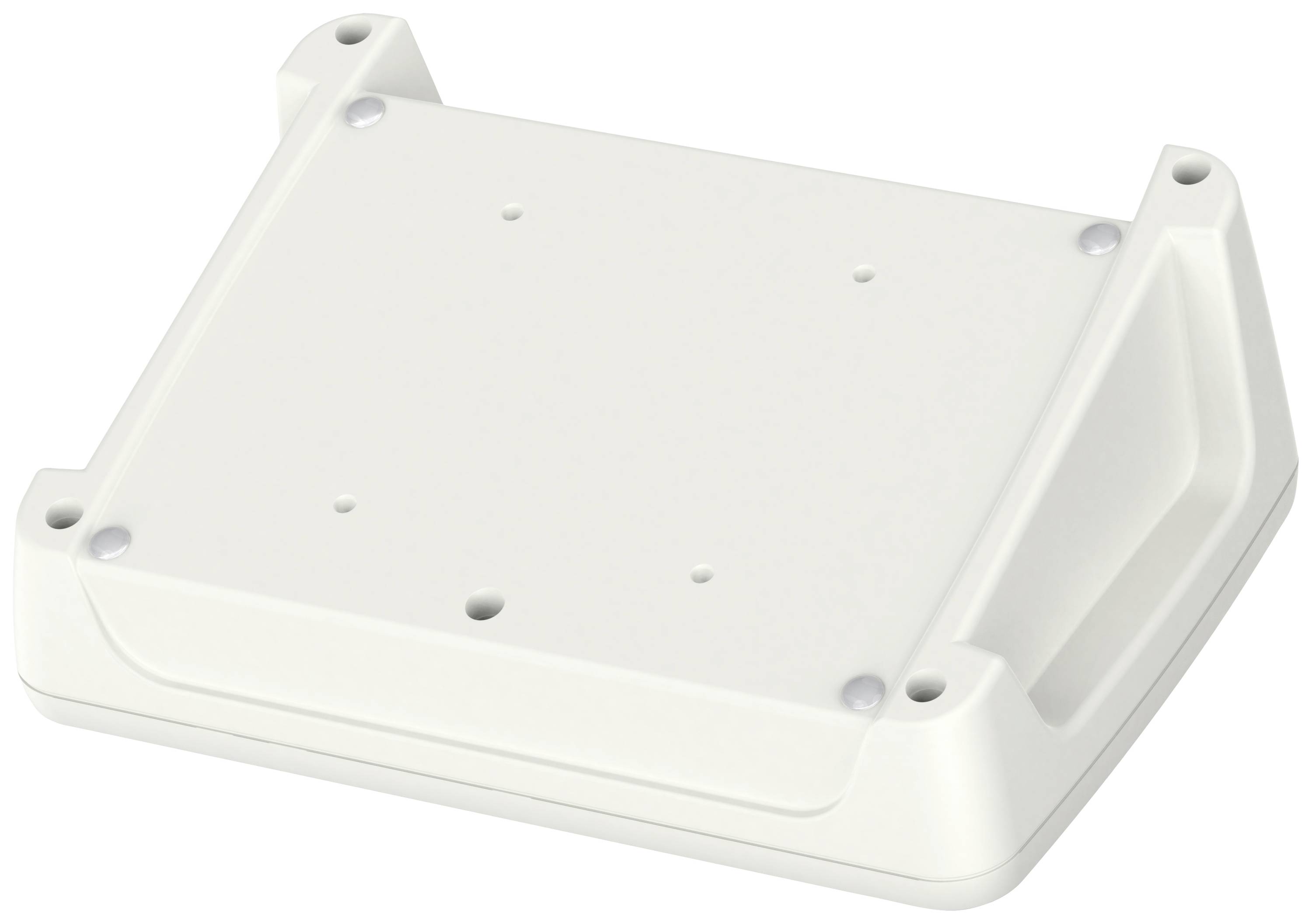 Białoobudowa z tworzywa sztucznego w kształcie prostokąta o zaokrąglonych narożnikach, z wieloma otworami na śruby na powierzchni.