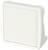 Kwadratowa, biała obudowa z tworzywa sztucznego z zaokrąglonymi narożnikami i lekko wypukłą przednią ścianką, prawdopodobnie pokrywa lub ramka przełącznika.