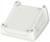 Białe, prostokątne obudowa z tworzywa sztucznego zaokrąglonymi narożnikami i czterema otworami mocującymi.