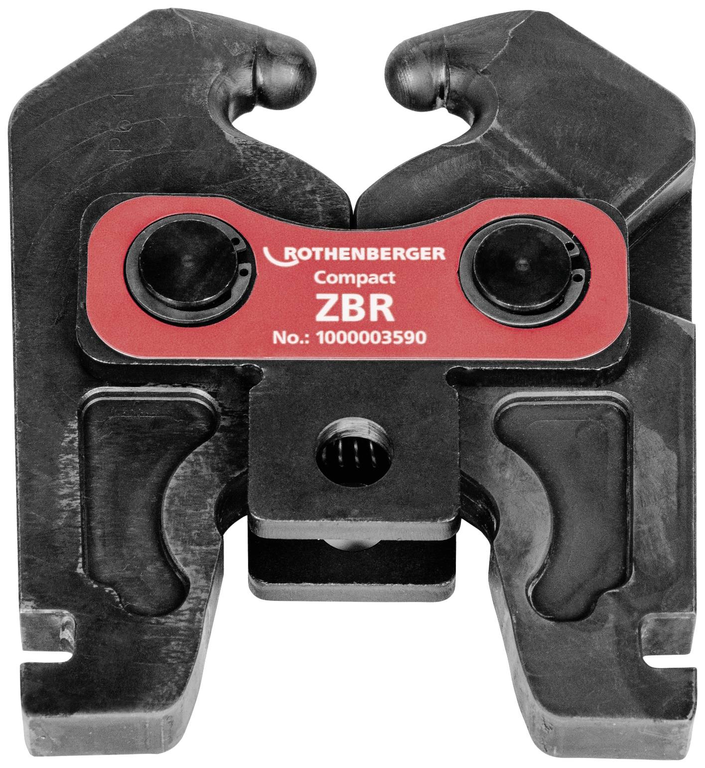 Szczypce zaciskowe z napisem 'Rothenberger Compact ZBR Nr.: 1000003590', używane do prasowania rur w instalacjach sanitarnych.