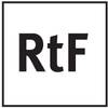 Logo z literami 'RtF' w kolorze białym, na czarnym tle, otoczone cienką białą ramką.