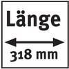 'Tabliczka wskazuje napis Długość 318 mm z podwójną strzałką poniżej.'