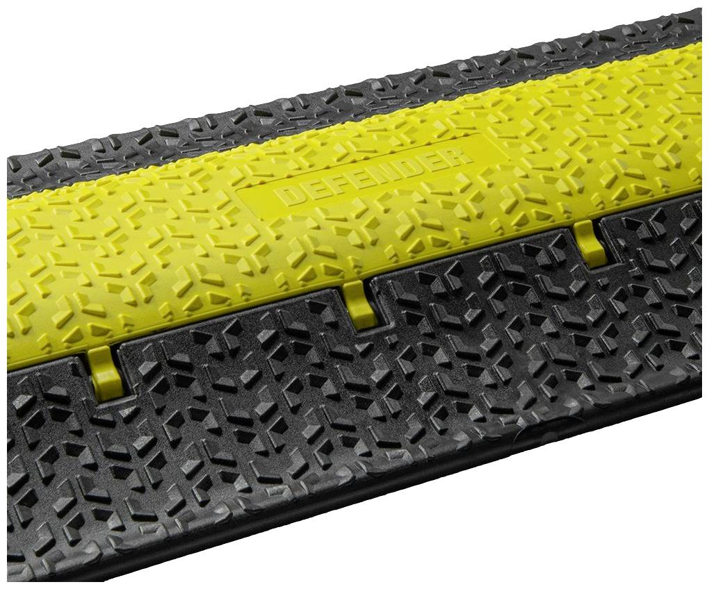 Żółta osłona mostka kablowego wykonana z wytrzymałego materiału, z antypoślizgową powierzchnią i napisem 'DEFENDER' pośrodku.