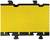 Żółty mostek kablowy z symbolami ostrzegawczymi, powierzchnia antypoślizgowa, czarne elementy krawędziowe u góry i u dołu, odpowiedni do ochrony kabli.