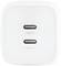 Białą ładowarkę z dwoma portami USB-C, oznaczonymi jako 'USB-C1' i 'USB-C2'.