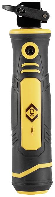 Żółto-czarny akumulatorowy wkrętak z ergonomicznym uchwytem, na górze z głowicą wiercącą.