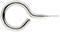 Srebrny metalowy hak o ostrej końcówce, wygięty w kształt koła. Hak jest otwarty na jednym końcu i posiada cienką igłę.