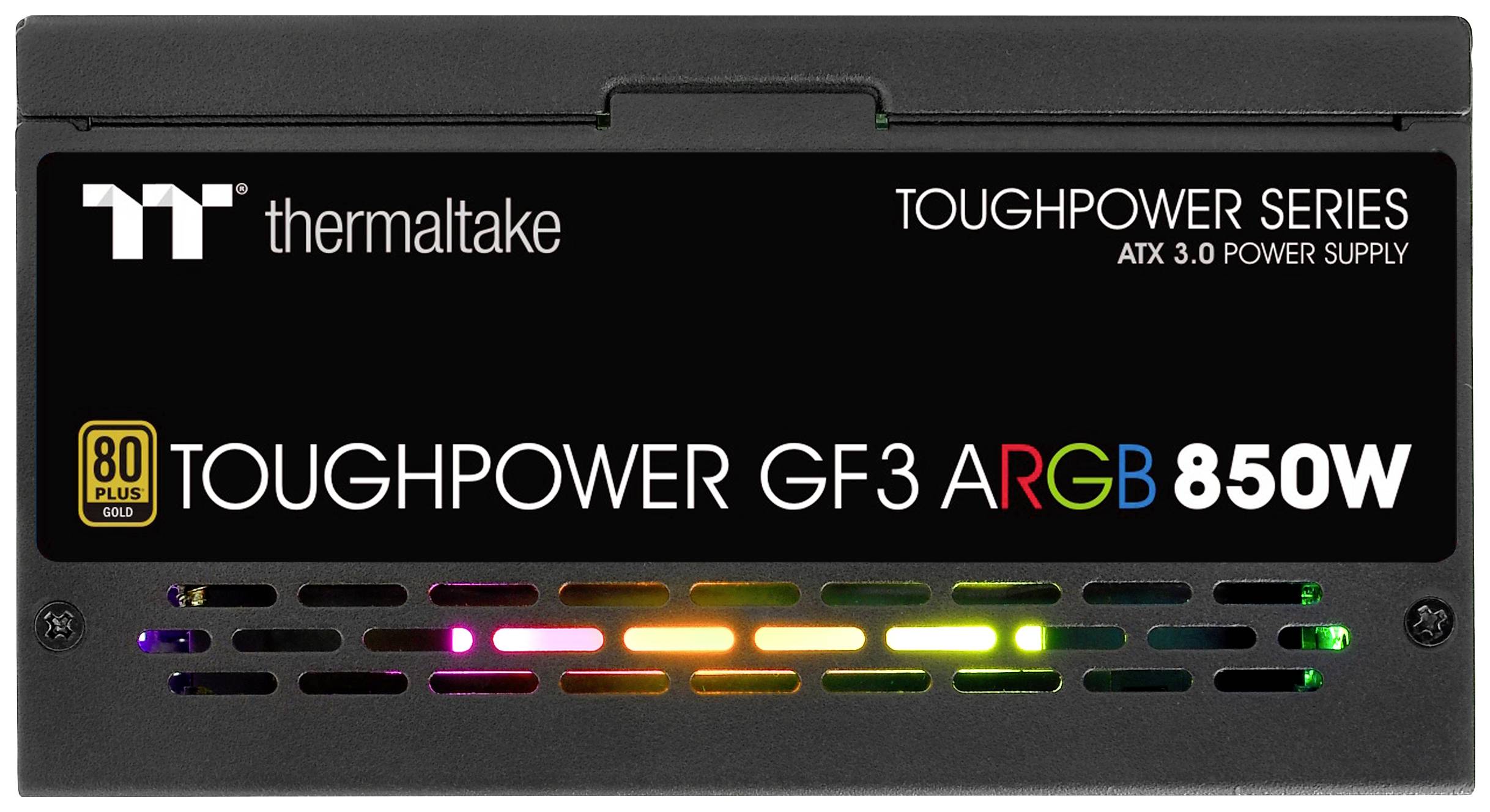 Zasilacz Thermaltake z serii Toughpower, 850 W, ATX 3.0, z podświetleniem ARGB i certyfikatem 80 PLUS Gold.