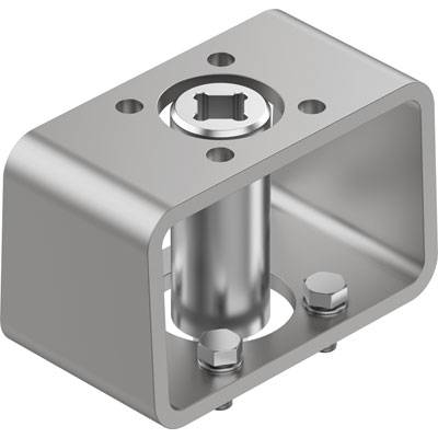 Metalowy uchwyt o prostokątnym kształcie, z otworami na śruby i wewnętrznym cylindrem mocującym, odpowiedni do zastosowań przemysłowych.