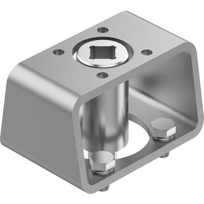 Metalowy element silnika o budowie cylindrycznej, prostokątnej podstawie i dwóch widocznych śrubach mocujących.