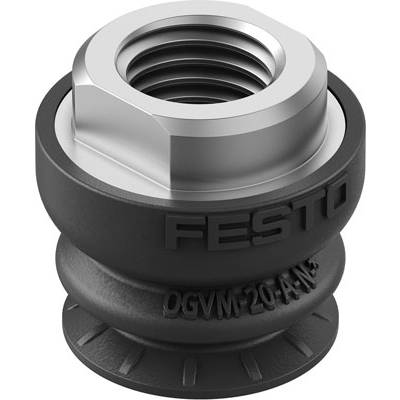 Przyssawka próżniowa firmy Festo, model OGVN-20-A-N3, z metalowym złączem sześciokątnym i gumową końcówką ssącą.
