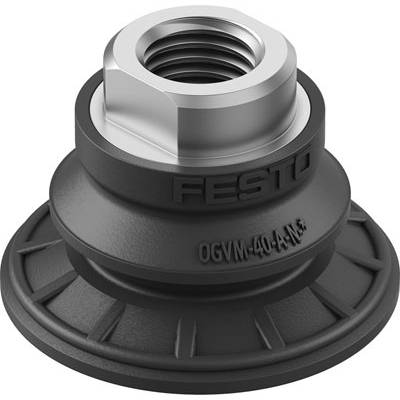 'Czarny przyssawkowy przycisk firmy Festo, model OGV-40-AN-B, z srebrną metalową obudową, odpowiedni do zastosowań pneumatycznych.'
