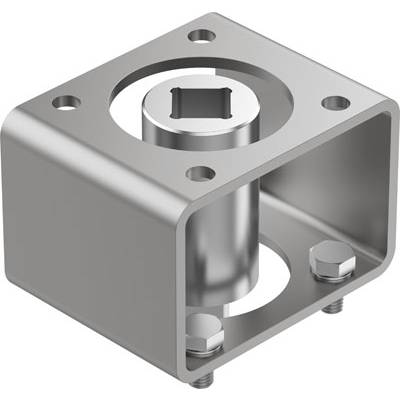 Srebrna metalowa część konstrukcyjna z cylindryczną podstawą, kwadratową ramą i mocowaniami śrubowymi. Element techniczny wyposażenia.