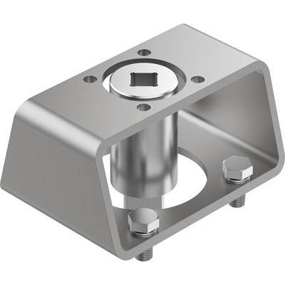 Metalowy uchwyt z czterema otworami, cylindryczną wkładką pośrodku i przykręcaną podstawą. Stosowany do mocowań mechanicznych.