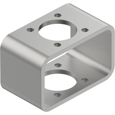 Metalowy blok z otworami, prawdopodobnie element mocujący lub adapter.