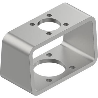 Element metalowy z prostokątną komorą wewnętrzną, posiadający kilka otworów montażowych u góry i u dołu.