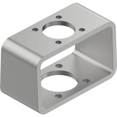 Metalowy uchwyt o prostokątnym kształcie z wieloma otworami montażowymi. Odpowiedni do mocowania lub instalacji elementów.