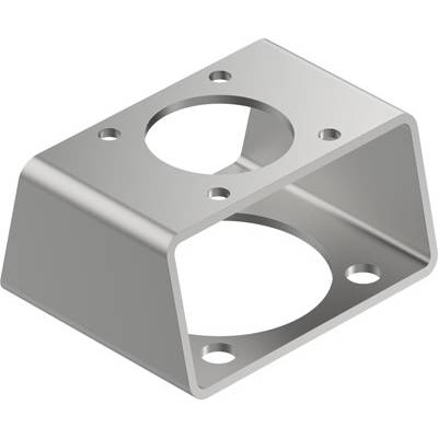 Kąt metalowy z otworami o kształcie kołowym, prawdopodobnie element mocujący, odpowiedni do montażu komponentów mechanicznych.